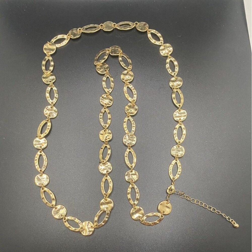 Polished Hammered Discs Necklace Yellow Gold Tone Fashion Links 36 + 3" 80's - Picture 4 of 4
